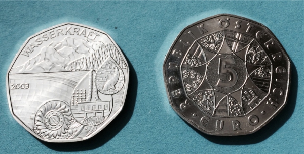 5 Euro Silbermünze Österreich 2003 Wasserkraft